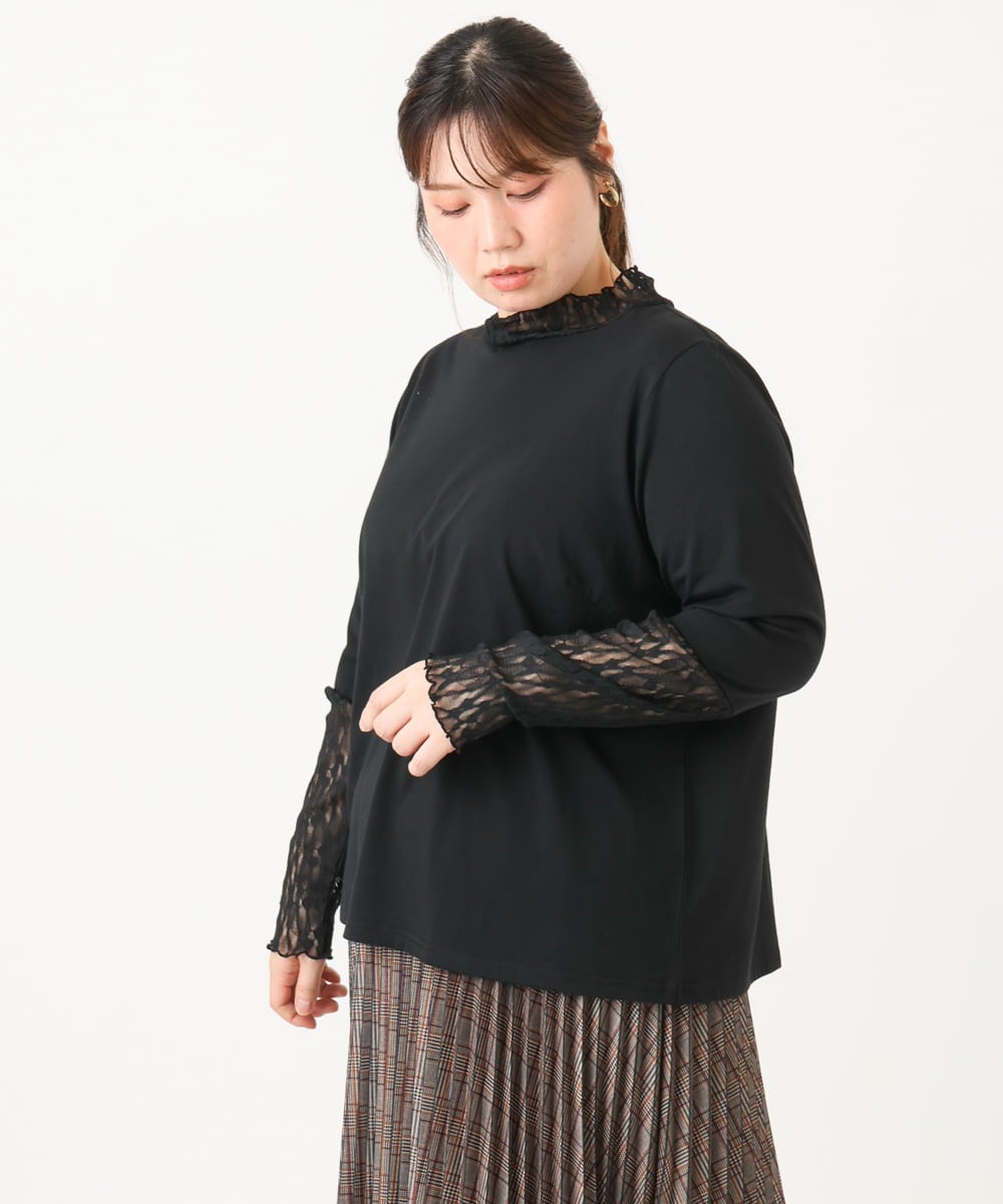 OLKLD17054 eur3(エウルキューブ) 【大きいサイズ】レースコンビトップス ブラック