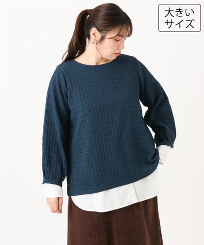 OLKLD19069 eur3 【WEB先行販売】【大きいサイズ】千鳥ジャカードカットソー