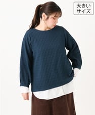 OLKLD19069 eur3(エウルキューブ) 【WEB先行販売】【大きいサイズ】千鳥ジャカードカットソー ネイビー