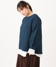 OLKLD19069 eur3(エウルキューブ) 【WEB先行販売】【大きいサイズ】千鳥ジャカードカットソー ネイビー