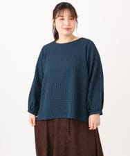 OLKLD19069 eur3(エウルキューブ) 【WEB先行販売】【大きいサイズ】千鳥ジャカードカットソー ネイビー