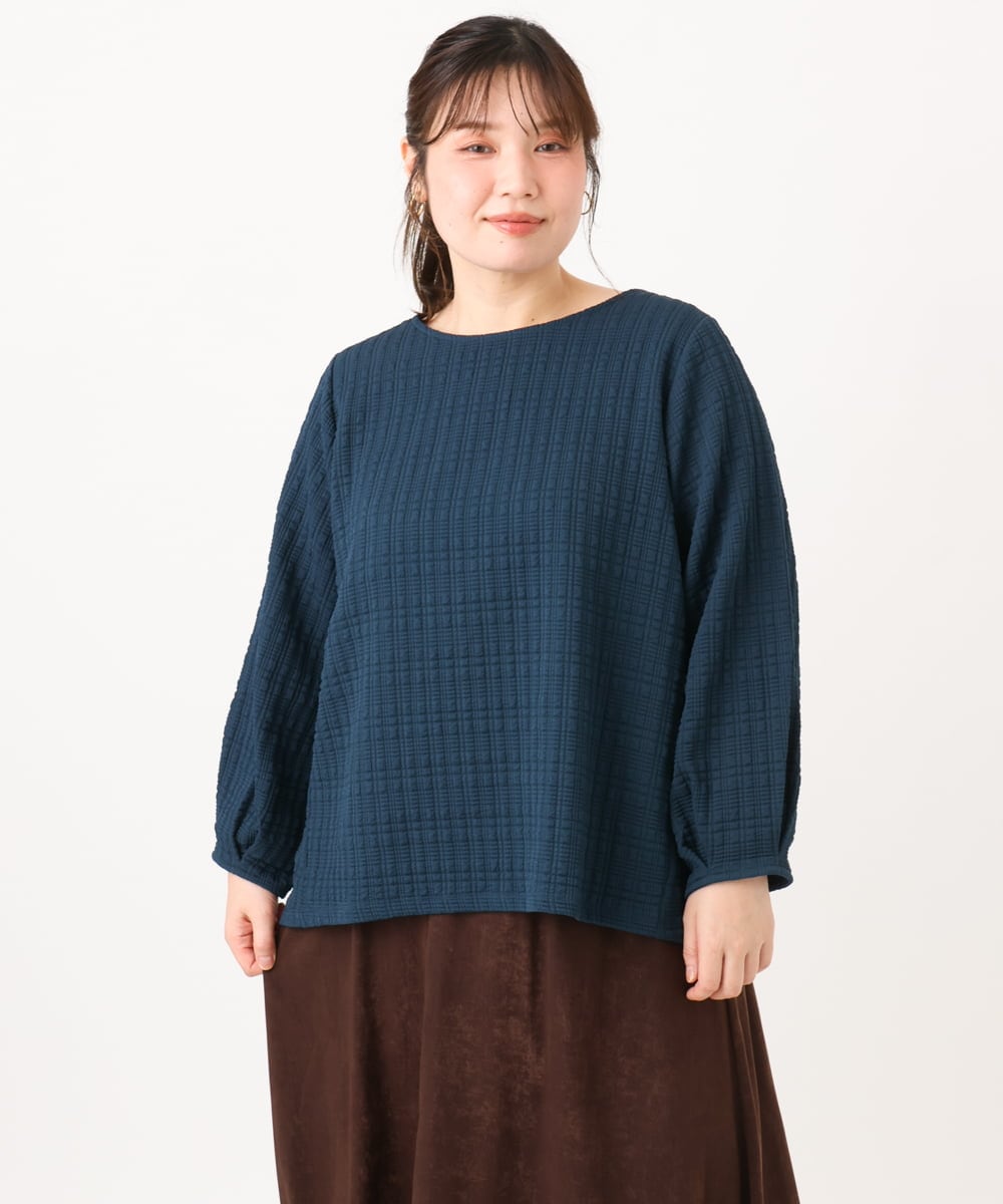 OLKLD19069 eur3(エウルキューブ) 【WEB先行販売】【大きいサイズ】千鳥ジャカードカットソー ネイビー