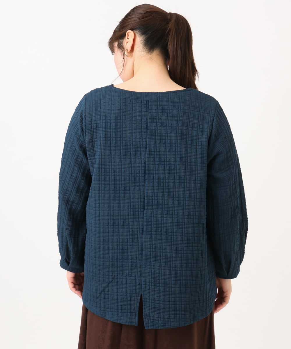 OLKLD19069 eur3(エウルキューブ) 【WEB先行販売】【大きいサイズ】千鳥ジャカードカットソー ネイビー