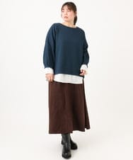 OLKLD19069 eur3(エウルキューブ) 【WEB先行販売】【大きいサイズ】千鳥ジャカードカットソー ネイビー
