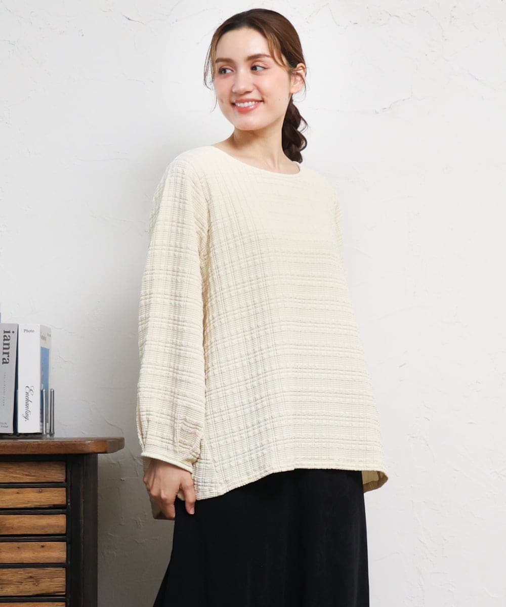 OLKLD19069 eur3(エウルキューブ) 【WEB先行販売】【大きいサイズ】千鳥ジャカードカットソー アイボリー