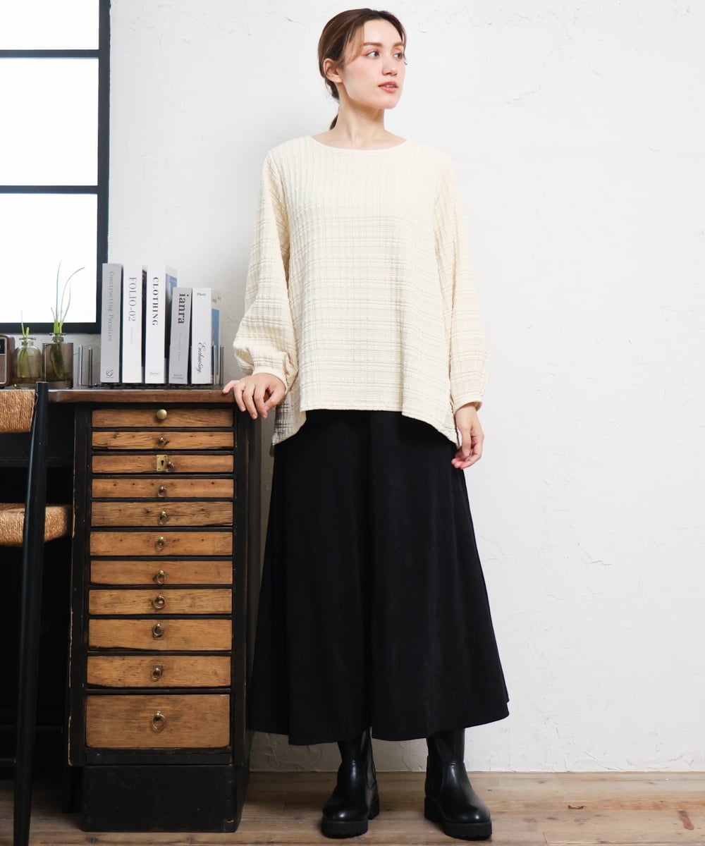 OLKLD19069 eur3(エウルキューブ) 【WEB先行販売】【大きいサイズ】千鳥ジャカードカットソー アイボリー