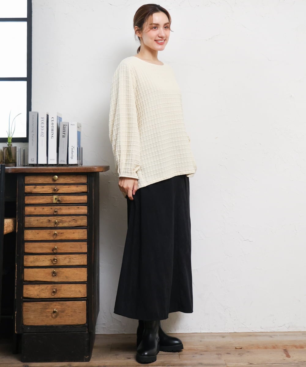 OLKLD19069 eur3(エウルキューブ) 【WEB先行販売】【大きいサイズ】千鳥ジャカードカットソー アイボリー