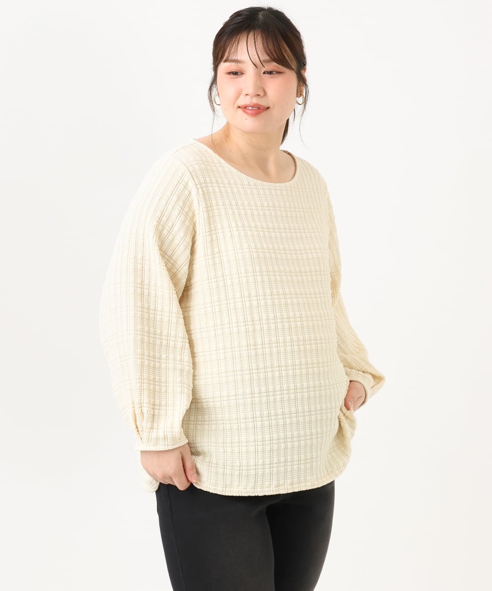 OLKLD19069 eur3(エウルキューブ) 【WEB先行販売】【大きいサイズ】千鳥ジャカードカットソー アイボリー
