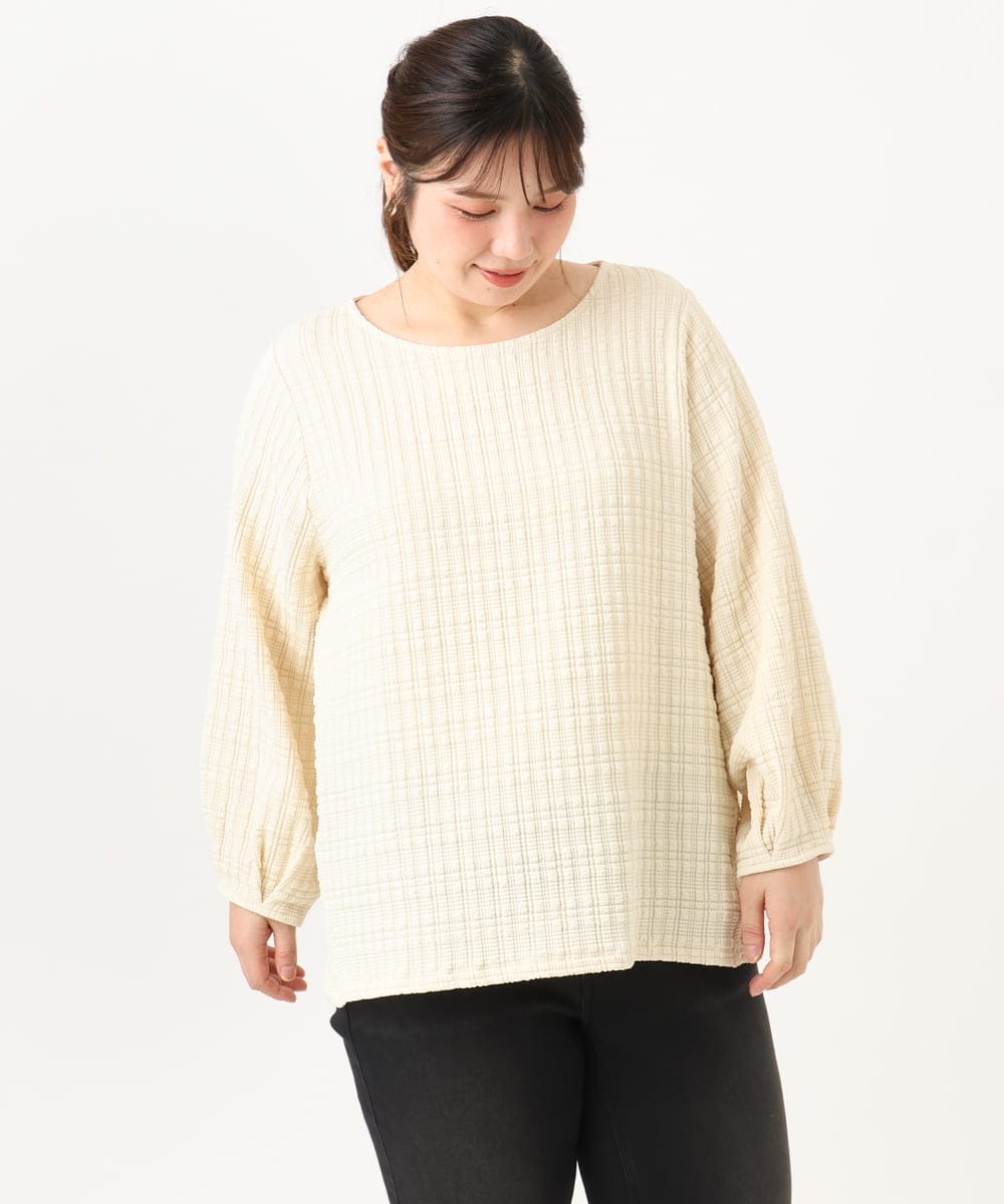 OLKLD19069 eur3(エウルキューブ) 【WEB先行販売】【大きいサイズ】千鳥ジャカードカットソー アイボリー