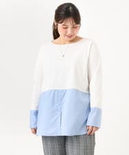 OLKLD20064 eur3(エウルキューブ) 【WEB先行販売】【大きいサイズ】シャツドッキングトップス ライトブルー