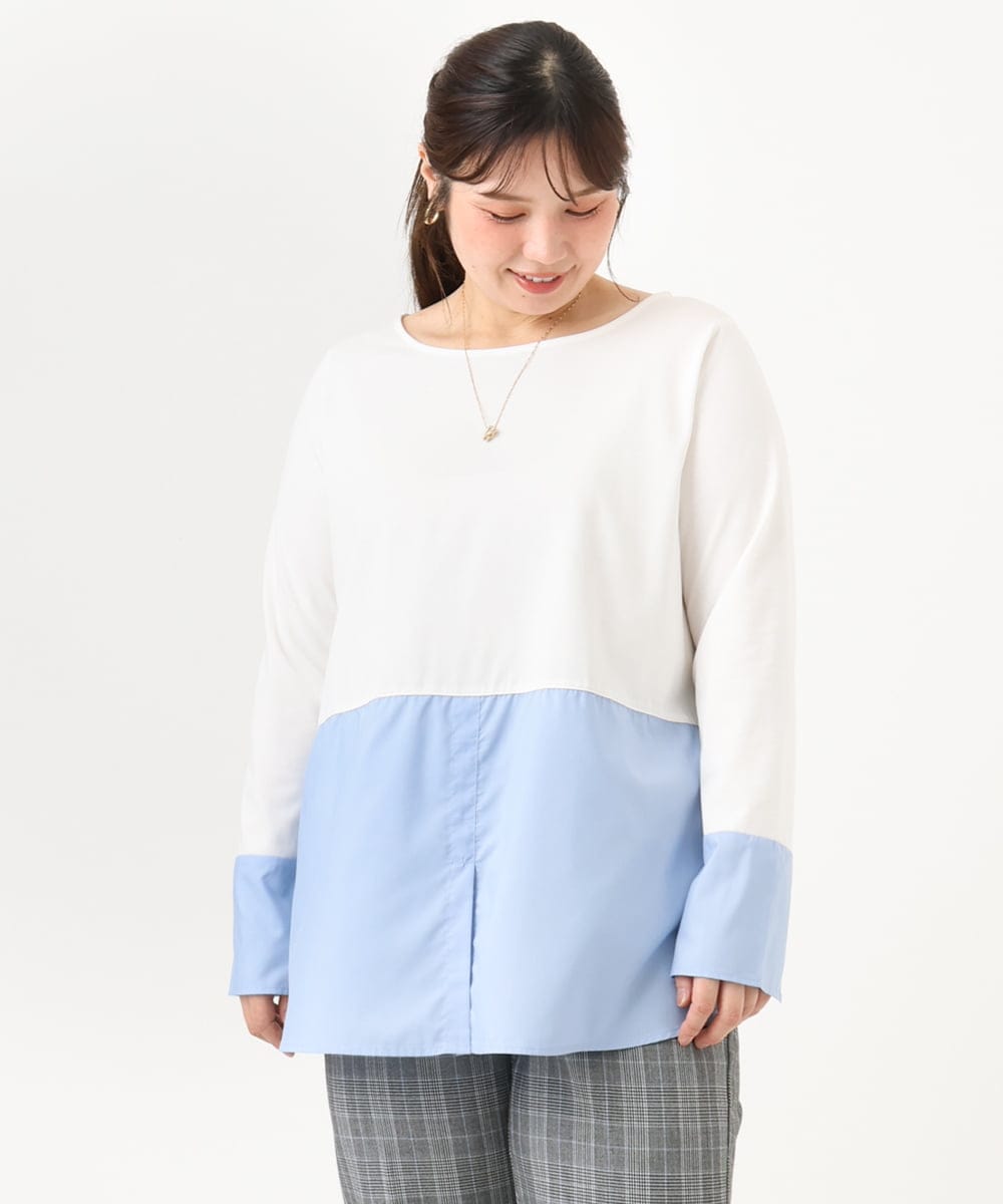 OLKLD20064 eur3(エウルキューブ) 【WEB先行販売】【大きいサイズ】シャツドッキングトップス ライトブルー
