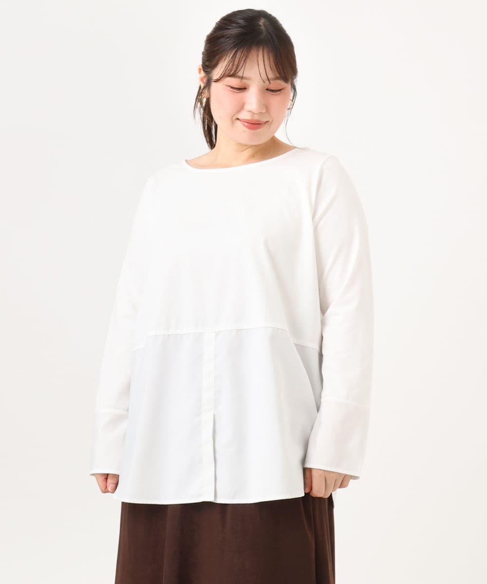 OLKLD20064 eur3(エウルキューブ) 【WEB先行販売】【大きいサイズ】シャツドッキングトップス ホワイト