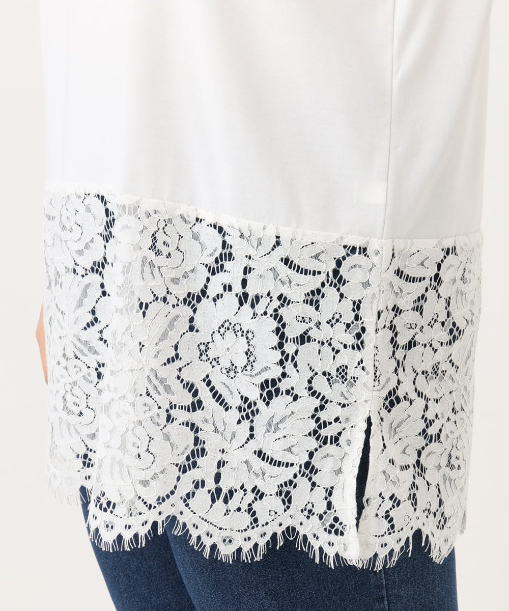 OLKLD21064 eur3(エウルキューブ) 【大きいサイズ】レースヘムカットソー ホワイト