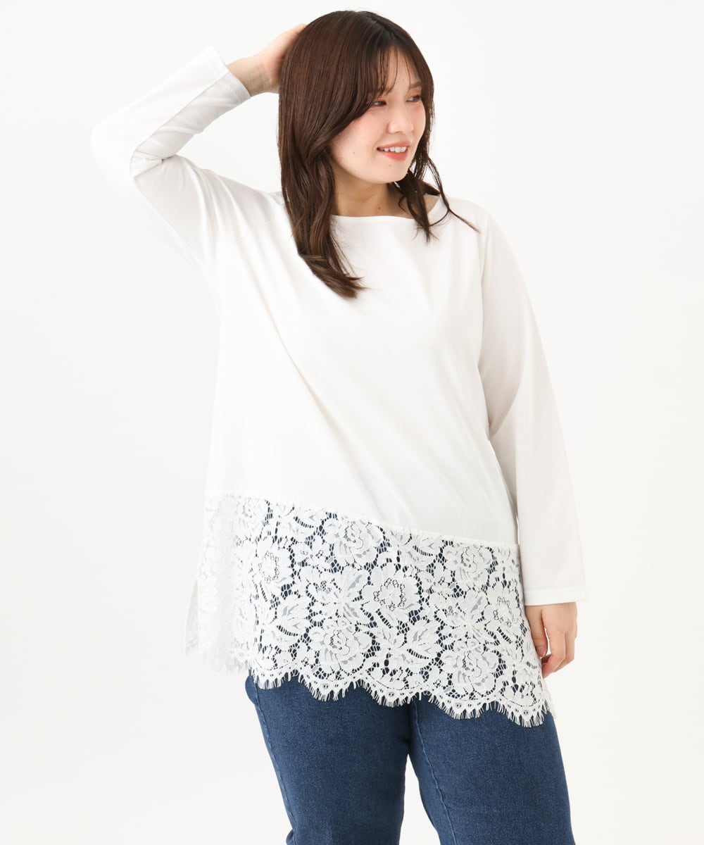 OLKLD21064 eur3(エウルキューブ) 【大きいサイズ】レースヘムカットソー ホワイト