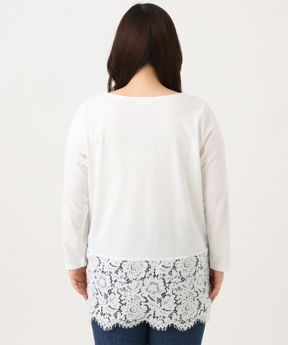 OLKLD21064 eur3(エウルキューブ) 【大きいサイズ】レースヘムカットソー ホワイト