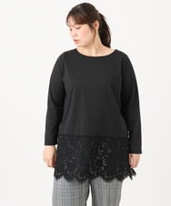 OLKLD21064 eur3(エウルキューブ) 【大きいサイズ】レースヘムカットソー ブラック