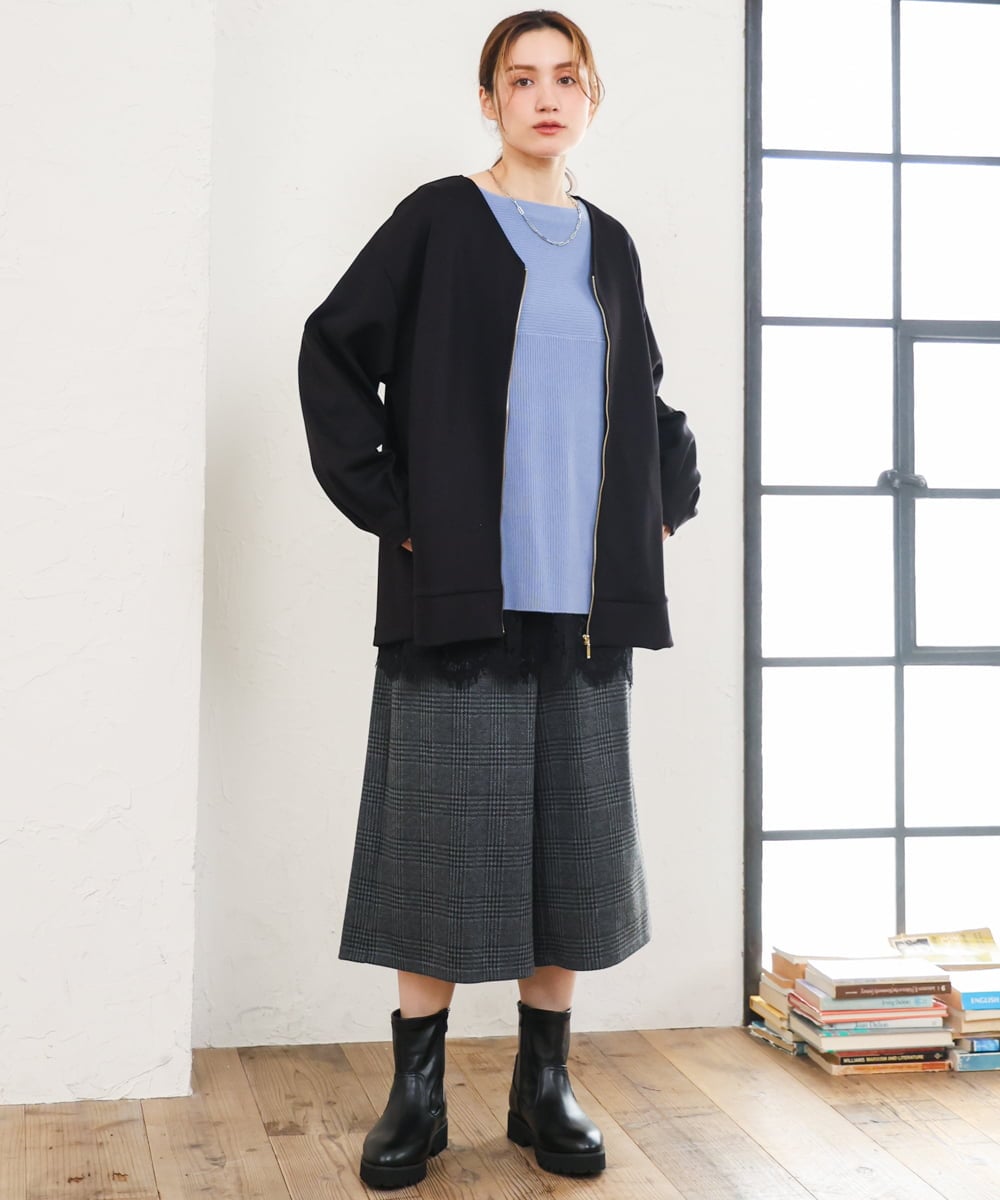 OLKLD21064 eur3(エウルキューブ) 【大きいサイズ】レースヘムカットソー ブラック