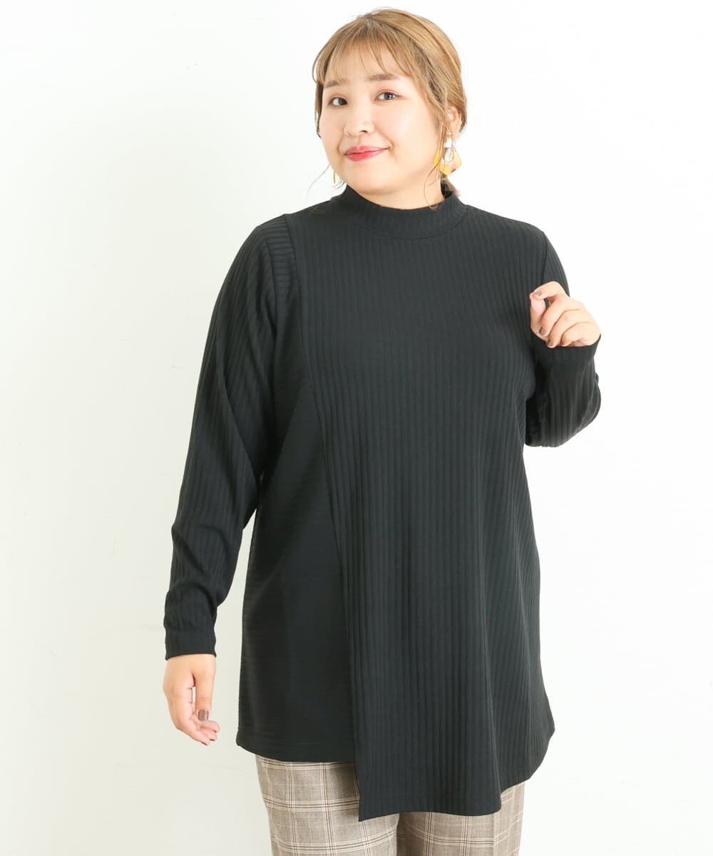 OLKLP07080 eur3(エウルキューブ) 【雑誌掲載】【大きいサイズ/11号サイズあり】リブハイネックチュニック ブラック(94)