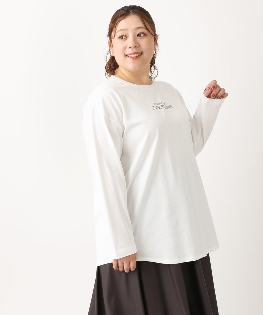 OLKLS13069 eur3(エウルキューブ) 【大きいサイズ/11号サイズあり】ドロップショルダーロゴTシャツ ホワイト(90)