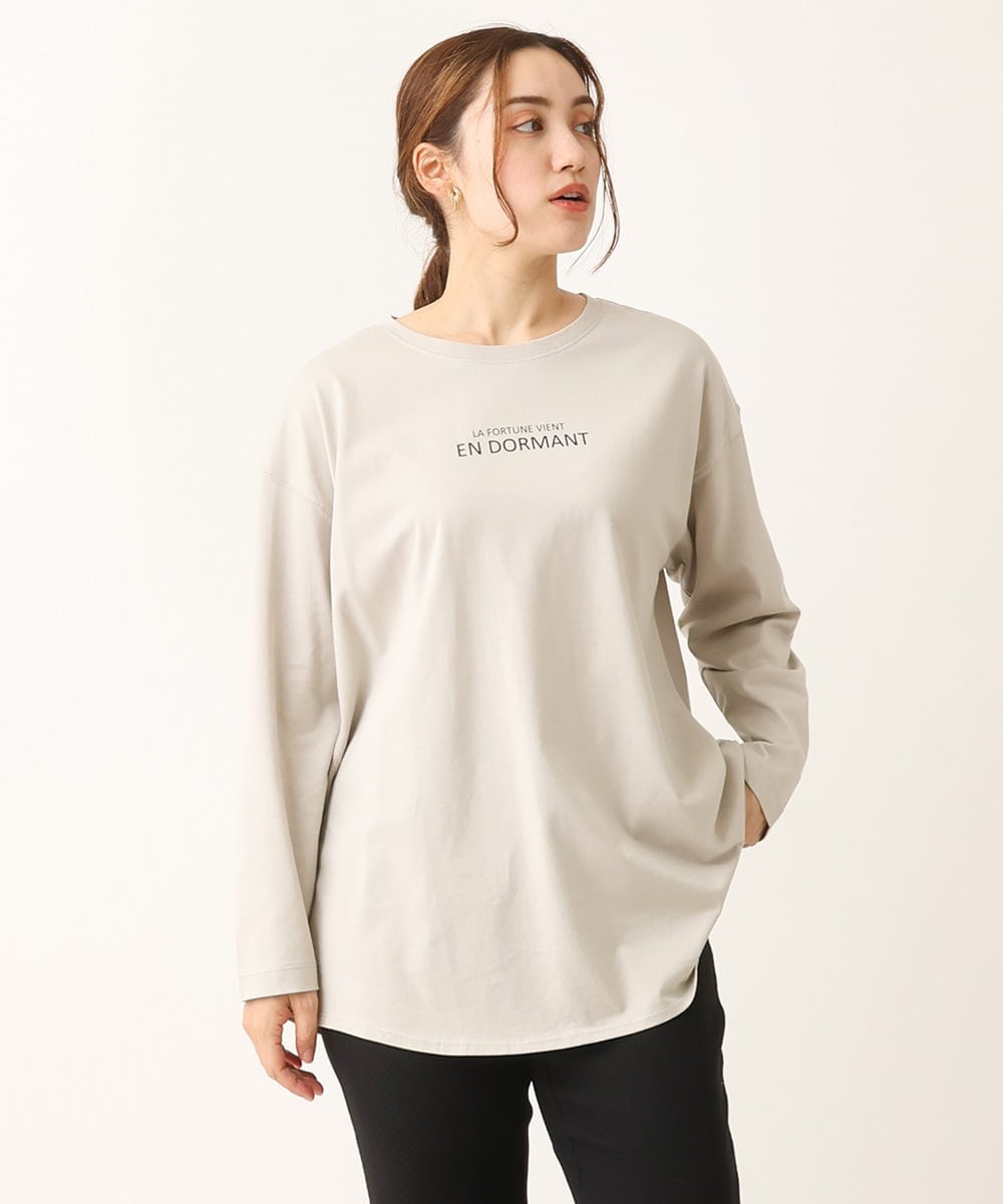 OLKLS13069 eur3(エウルキューブ) 【大きいサイズ/11号サイズあり】ドロップショルダーロゴTシャツ ライトグレー(91)