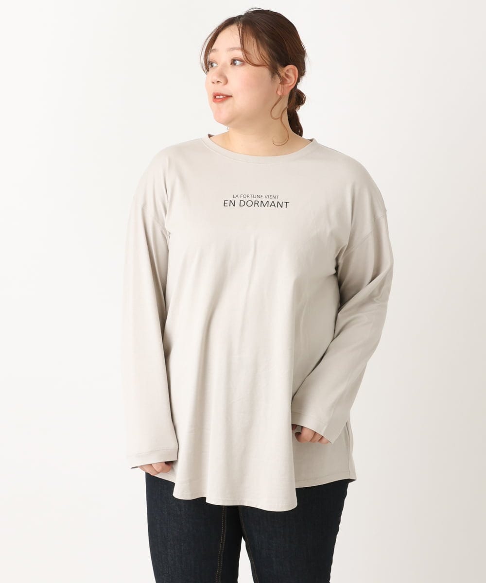 OLKLS13069 eur3(エウルキューブ) 【大きいサイズ/11号サイズあり】ドロップショルダーロゴTシャツ ライトグレー(91)