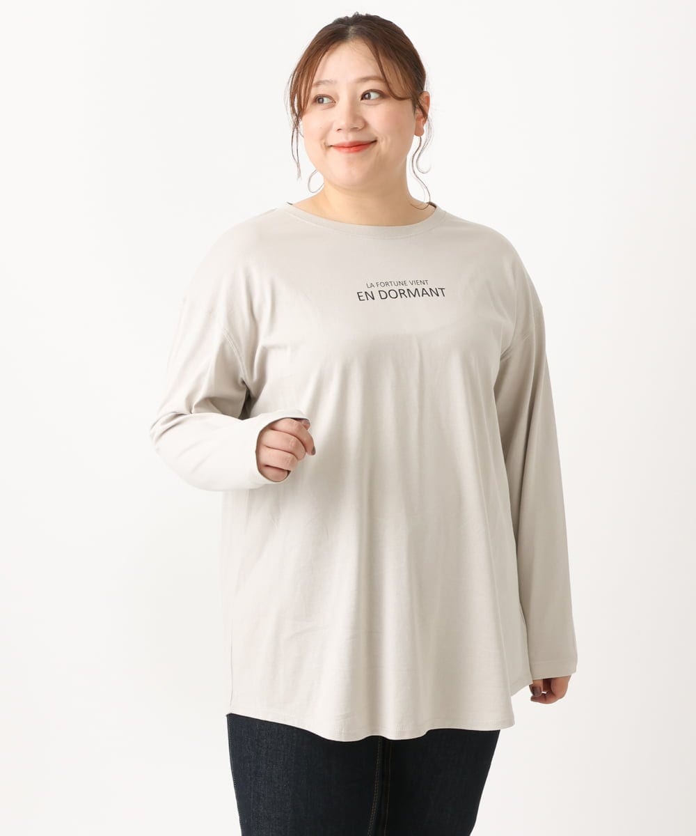 OLKLS13069 eur3(エウルキューブ) 【大きいサイズ/11号サイズあり】ドロップショルダーロゴTシャツ ライトグレー(91)