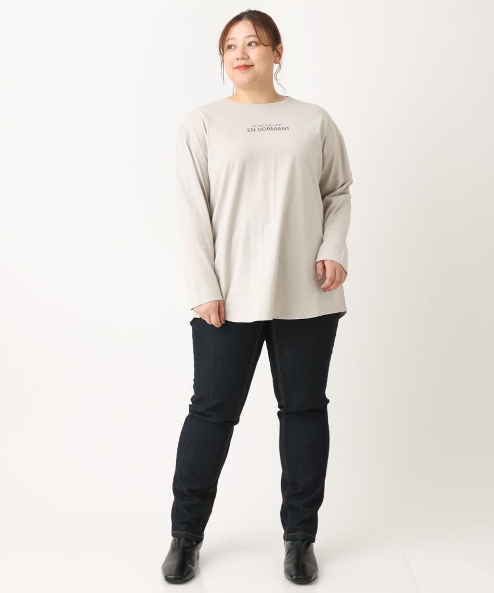OLKLS13069 eur3(エウルキューブ) 【大きいサイズ/11号サイズあり】ドロップショルダーロゴTシャツ ライトグレー(91)