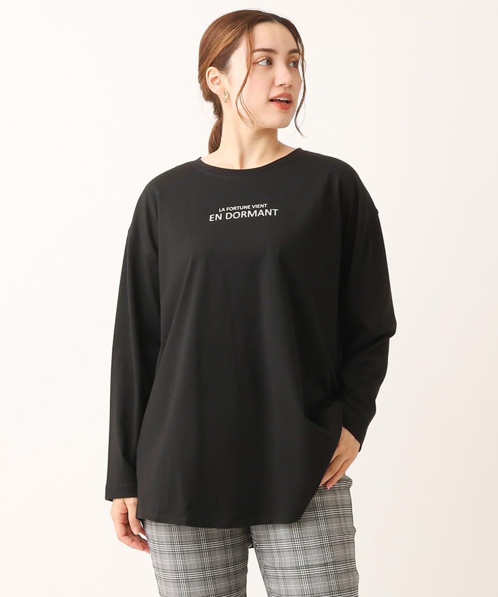 OLKLS13069 eur3(エウルキューブ) 【大きいサイズ/11号サイズあり】ドロップショルダーロゴTシャツ ブラック(94)