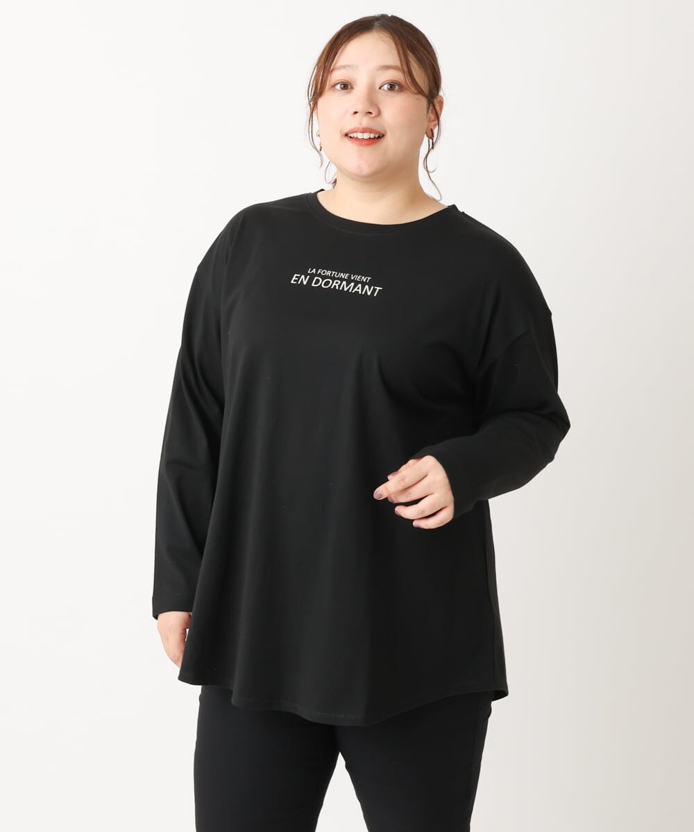 OLKLS13069 eur3(エウルキューブ) 【大きいサイズ/11号サイズあり】ドロップショルダーロゴTシャツ ブラック(94)