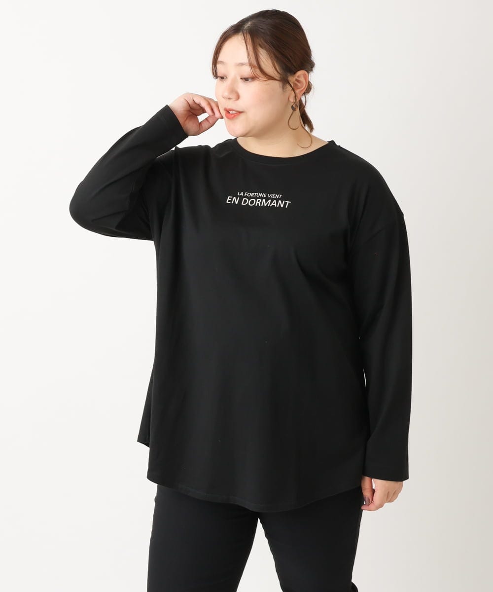 OLKLS13069 eur3(エウルキューブ) 【大きいサイズ/11号サイズあり】ドロップショルダーロゴTシャツ ブラック(94)