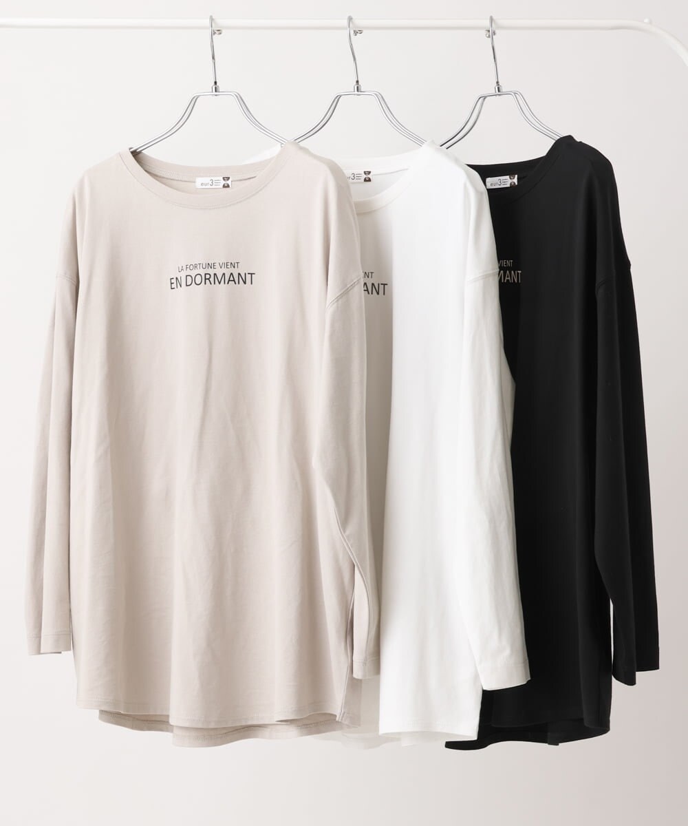 OLKLS13069 eur3(エウルキューブ) 【大きいサイズ/11号サイズあり】ドロップショルダーロゴTシャツ ブラック(94)