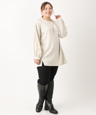 OLKLS22079 eur3(エウルキューブ) 【大きいサイズ】異素材パフスリーブトップス ライトグレー(91)