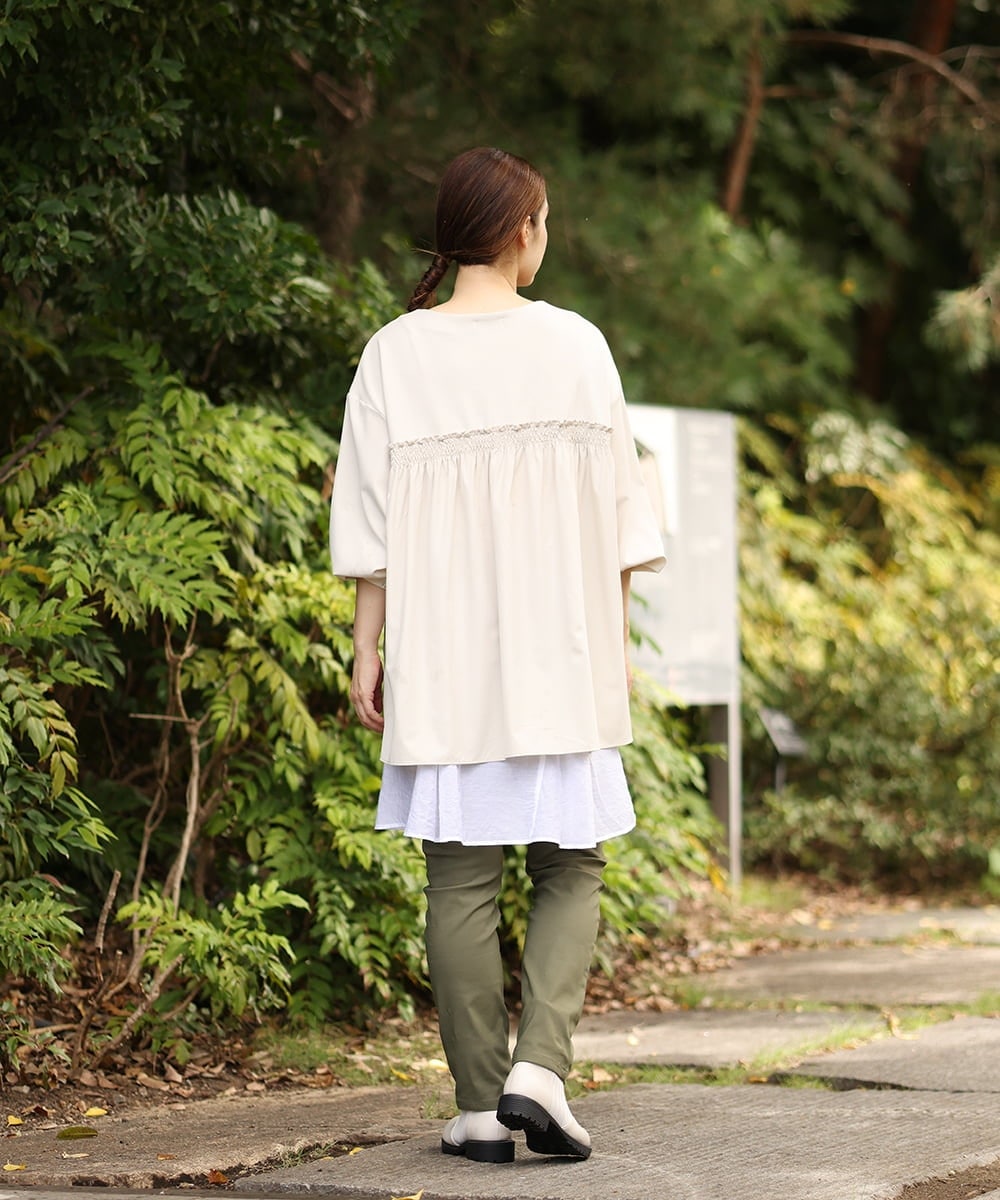 OLKLS22079 eur3(エウルキューブ) 【大きいサイズ】異素材パフスリーブトップス ライトグレー(91)