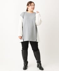 OLKLS22079 eur3(エウルキューブ) 【大きいサイズ】異素材パフスリーブトップス グレー(92)