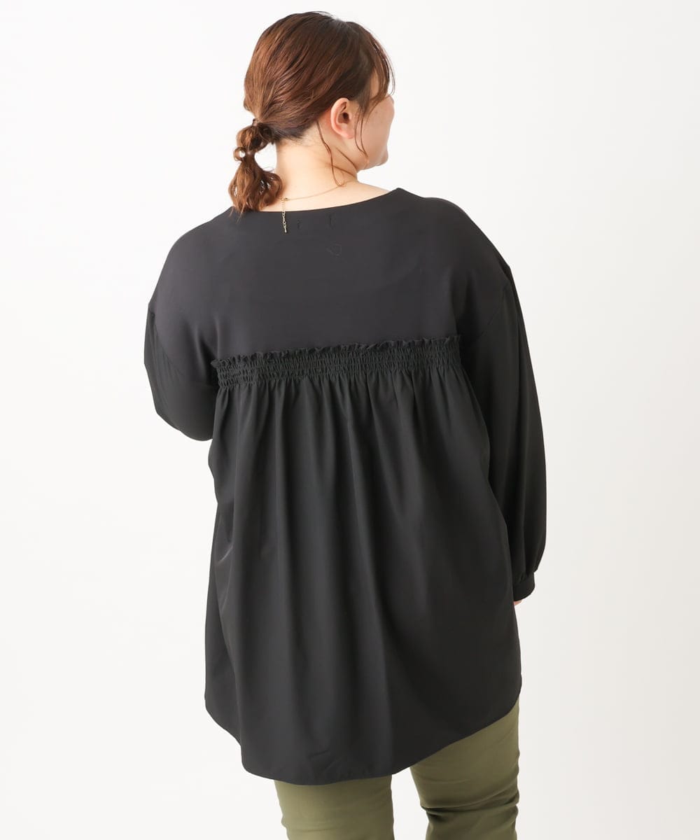 OLKLS22079 eur3(エウルキューブ) 【大きいサイズ】異素材パフスリーブトップス ブラック(94)