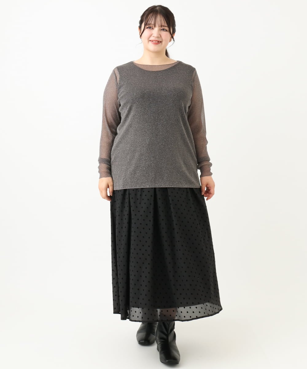 OLKLV19044 eur3(エウルキューブ) 【大きいサイズ】シアーラメカットソー ダークグレー(93)