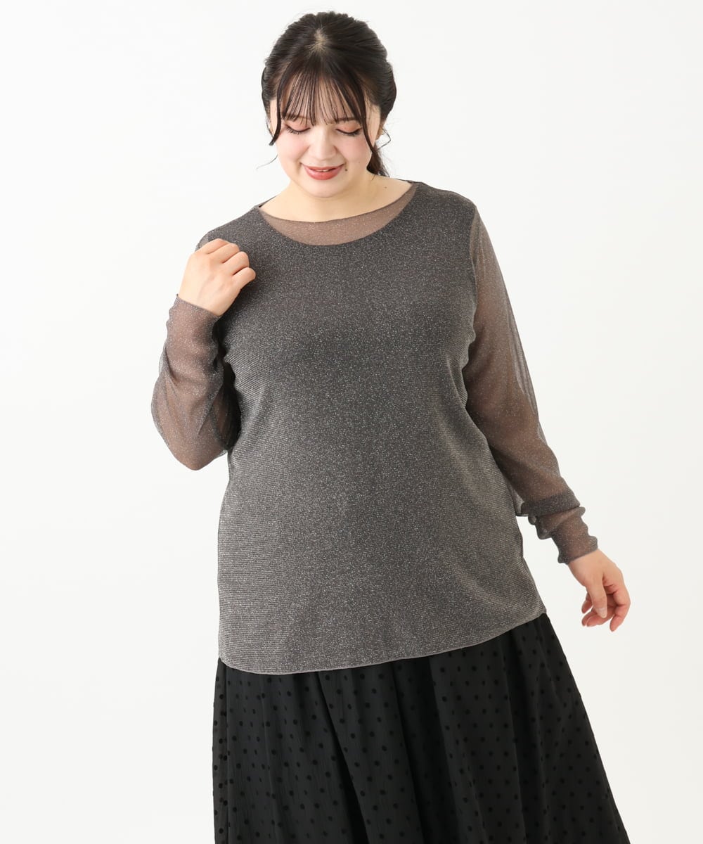 OLKLV19044 eur3(エウルキューブ) 【大きいサイズ】シアーラメカットソー ダークグレー(93)