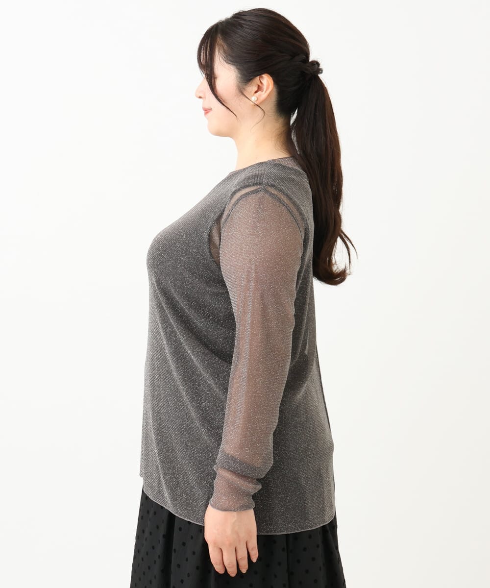 OLKLV19044 eur3(エウルキューブ) 【大きいサイズ】シアーラメカットソー ダークグレー(93)
