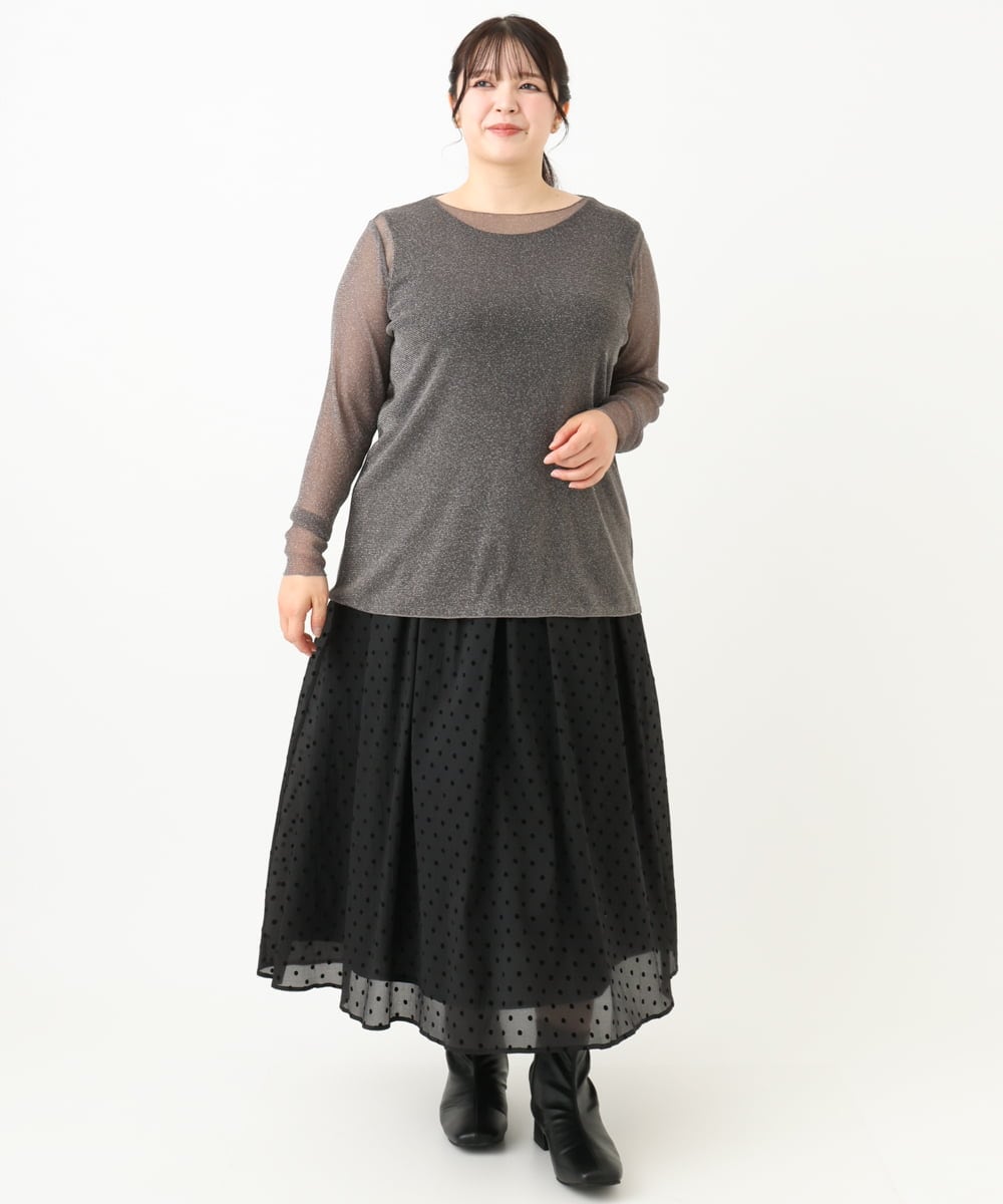 OLKLV19044 eur3(エウルキューブ) 【大きいサイズ】シアーラメカットソー ダークグレー(93)