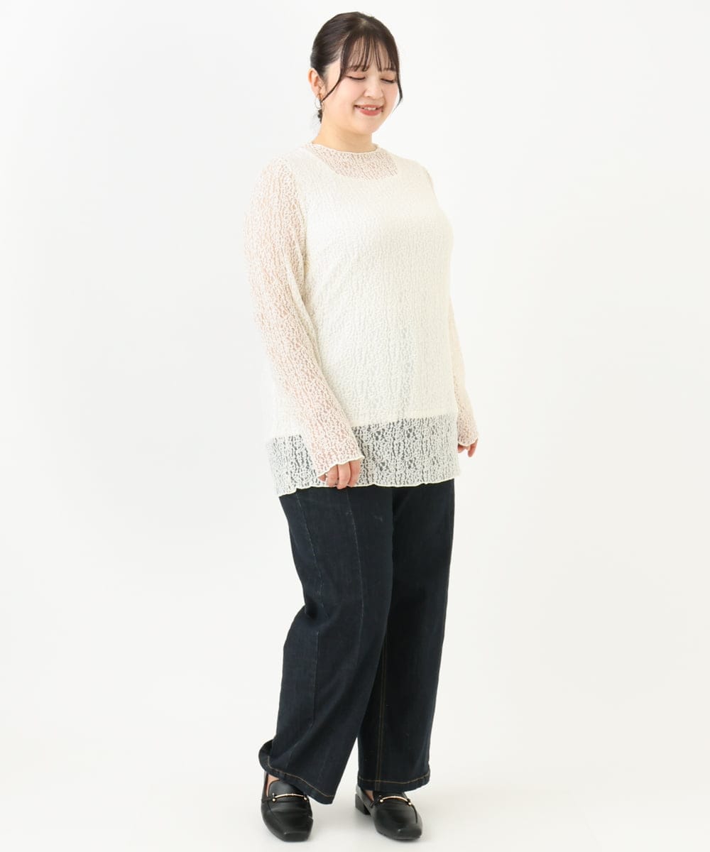 OLKLV21049 eur3(エウルキューブ) 【大きいサイズ】ストレッチレーストップス アイボリー(80)