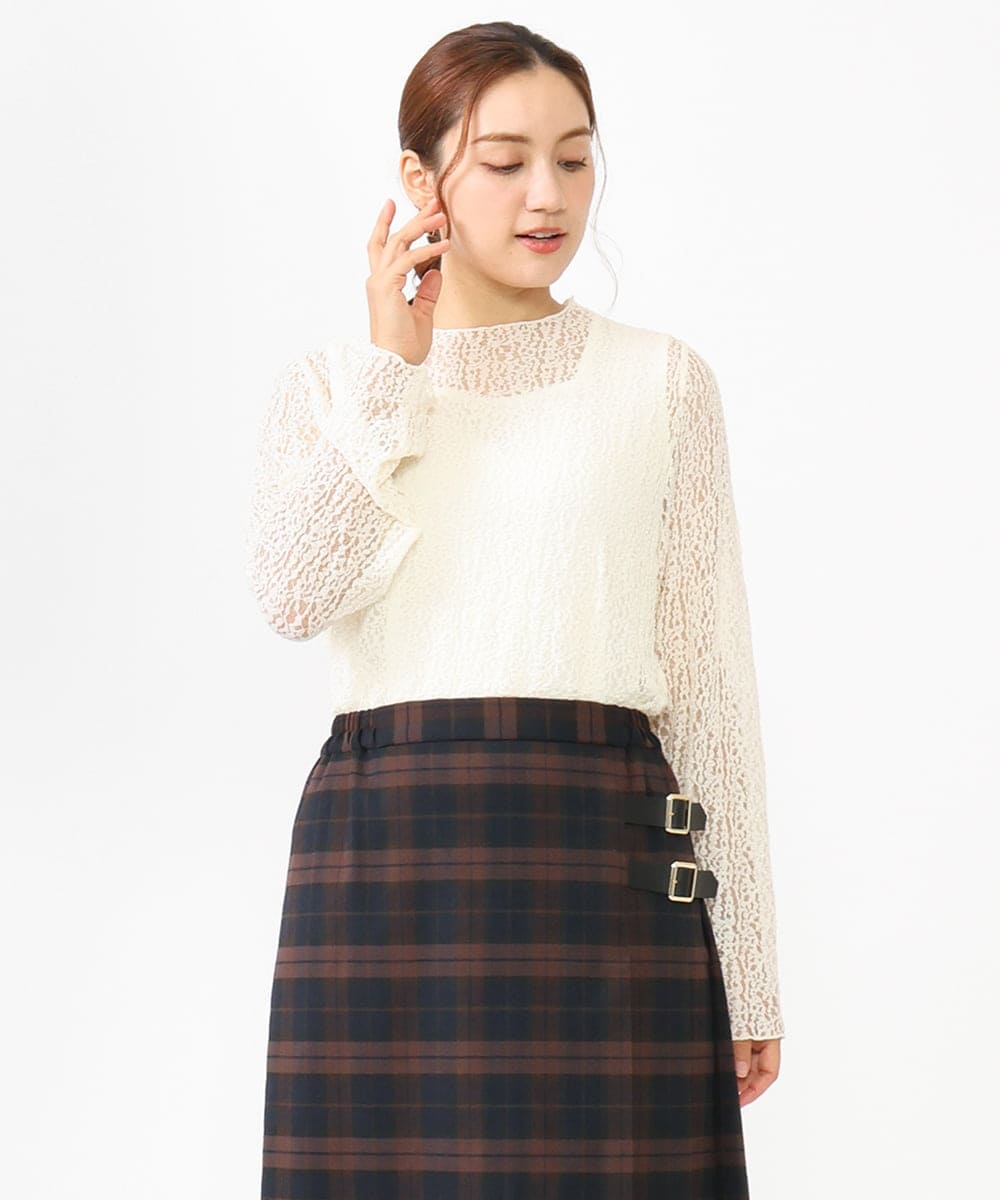 OLKLV21049 eur3(エウルキューブ) 【大きいサイズ】ストレッチレーストップス アイボリー(80)