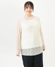OLKLV21049 eur3(エウルキューブ) 【大きいサイズ】ストレッチレーストップス アイボリー(80)