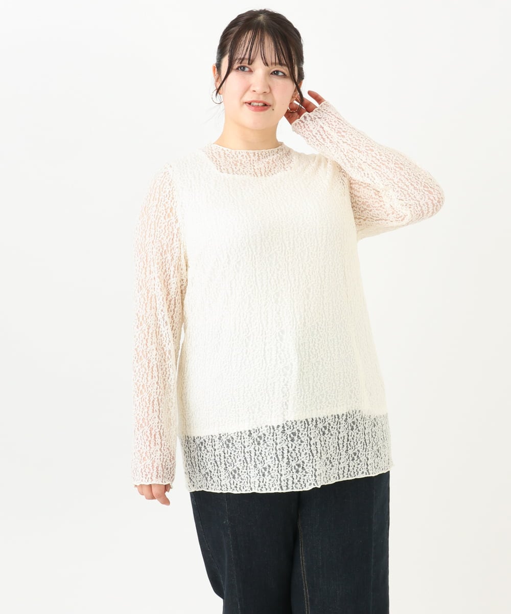 OLKLV21049 eur3(エウルキューブ) 【大きいサイズ】ストレッチレーストップス アイボリー(80)