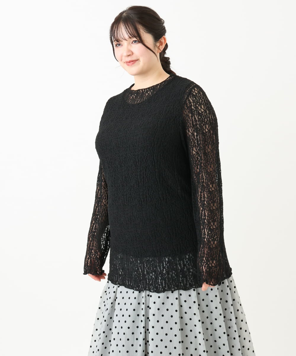 OLKLV21049 eur3(エウルキューブ) 【大きいサイズ】ストレッチレーストップス ブラック(94)