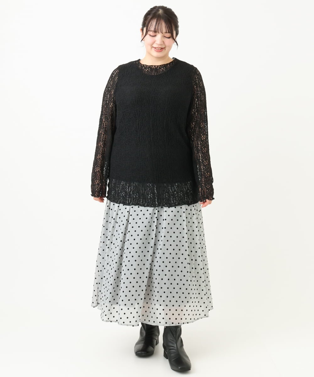 OLKLV21049 eur3(エウルキューブ) 【大きいサイズ】ストレッチレーストップス ブラック(94)