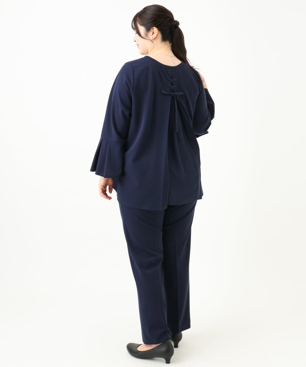 OLKLV32099 eur3(エウルキューブ) 【大きいサイズ/11号サイズあり/セットアップ対応】カットジョーゼットバックレースアップカットソー ネイビー(57)