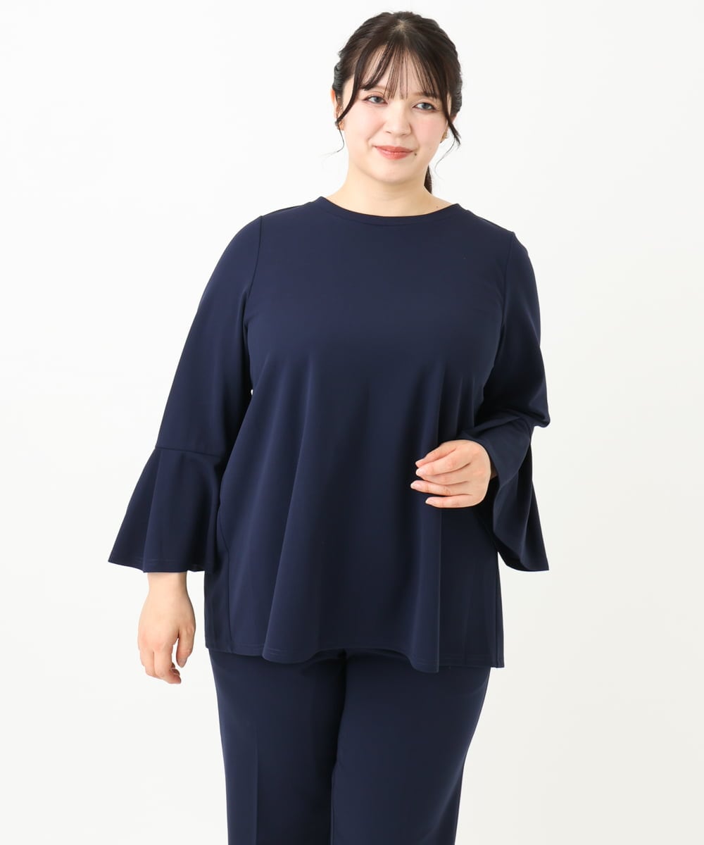 OLKLV32099 eur3(エウルキューブ) 【大きいサイズ/11号サイズあり/セットアップ対応】カットジョーゼットバックレースアップカットソー ネイビー(57)