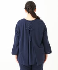 OLKLV32099 eur3(エウルキューブ) 【大きいサイズ/11号サイズあり/セットアップ対応】カットジョーゼットバックレースアップカットソー ネイビー(57)