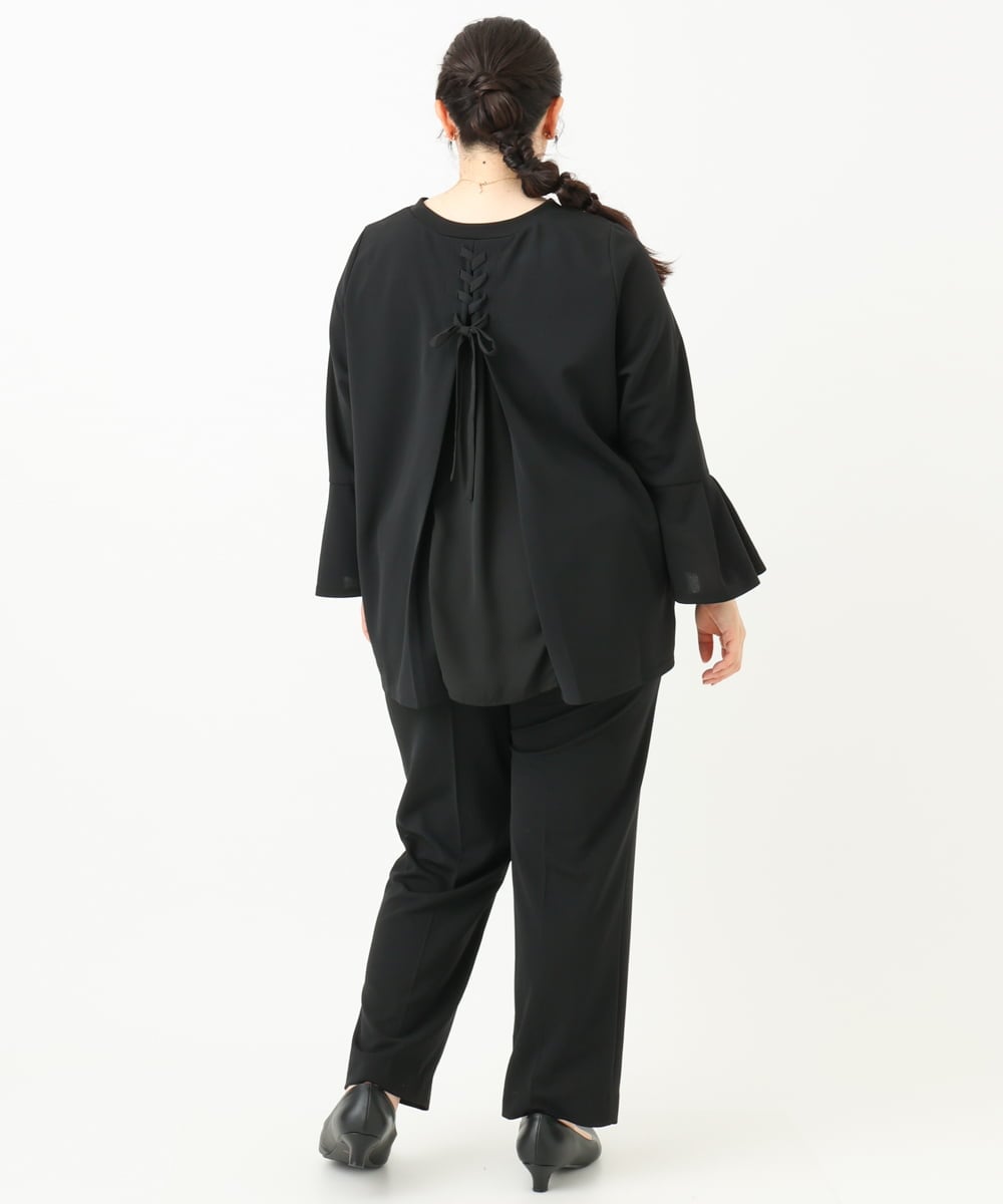 OLKLV32099 eur3(エウルキューブ) 【大きいサイズ/11号サイズあり/セットアップ対応】カットジョーゼットバックレースアップカットソー ブラック(94)