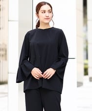 OLKLV32099 eur3(エウルキューブ) 【大きいサイズ/11号サイズあり/セットアップ対応】カットジョーゼットバックレースアップカットソー ブラック(94)